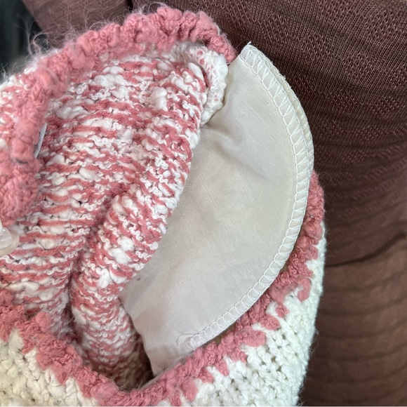 Vintage Creamy White/Pink Floral Appliqué Chunky Knit Sweater Large - Picture 14 of 15